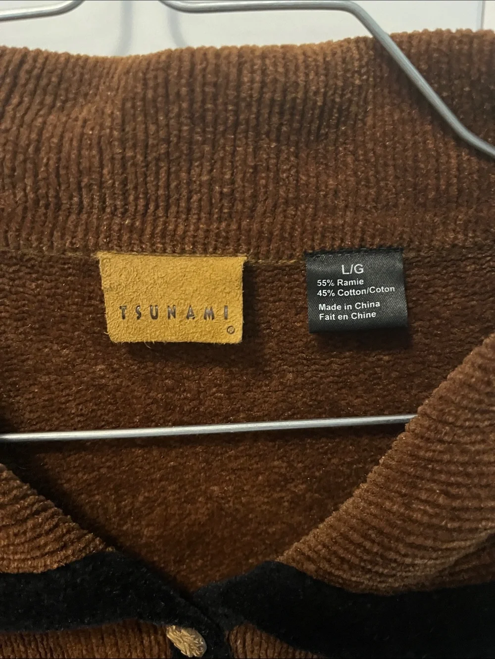 Brown Velvet-Like Button Front Cardigan with Contrast Trim Horse Embroidery - Picture 2 of 4